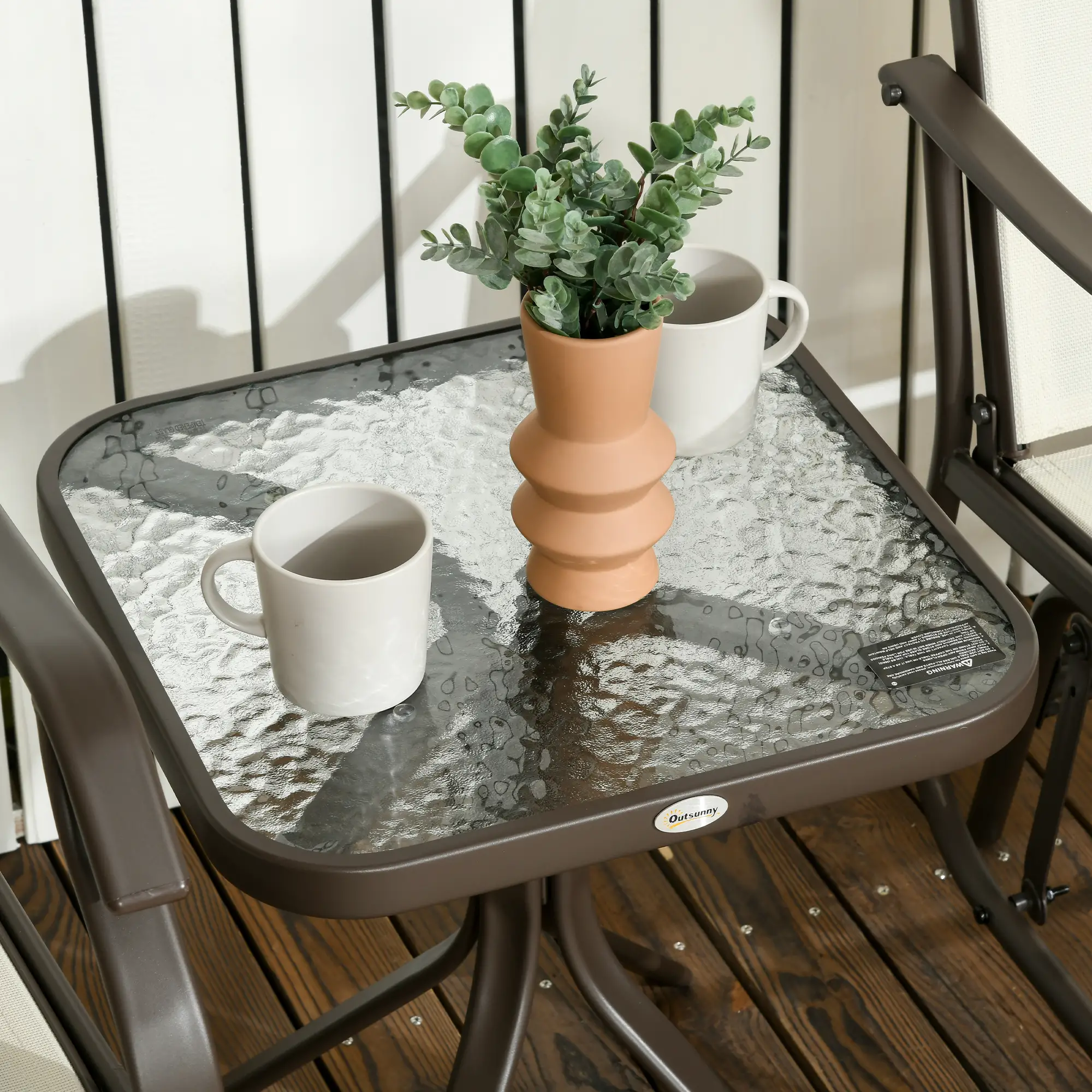 3 Piece Patio Glider Set, Breathable Mesh Seat, Glass Top Table, Cream White - Image 9