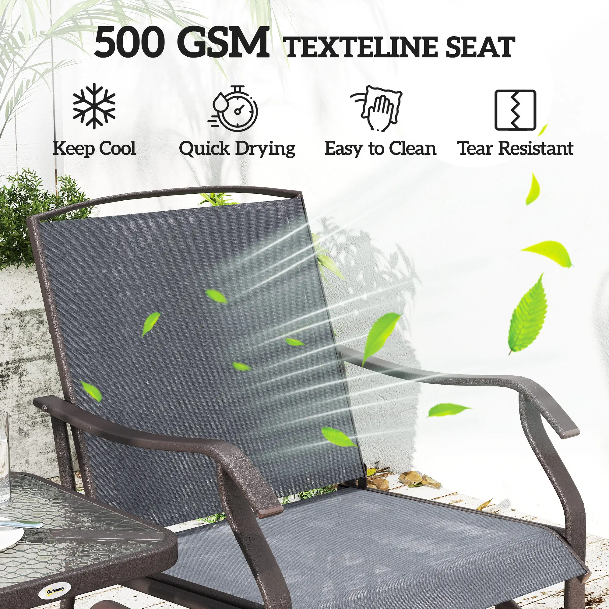 3 Piece Patio Glider Set, Breathable Mesh Seat, Glass Top Table, Grey - Image 5