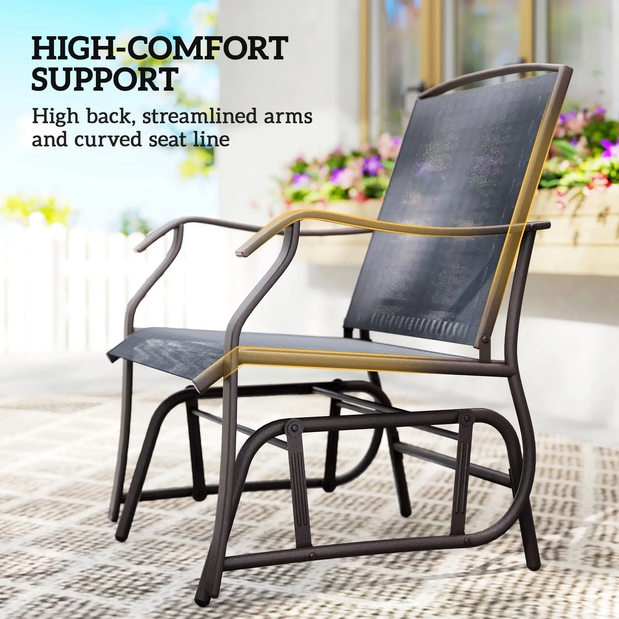 3 Piece Patio Glider Set, Breathable Mesh Seat, Glass Top Table, Grey - Image 7