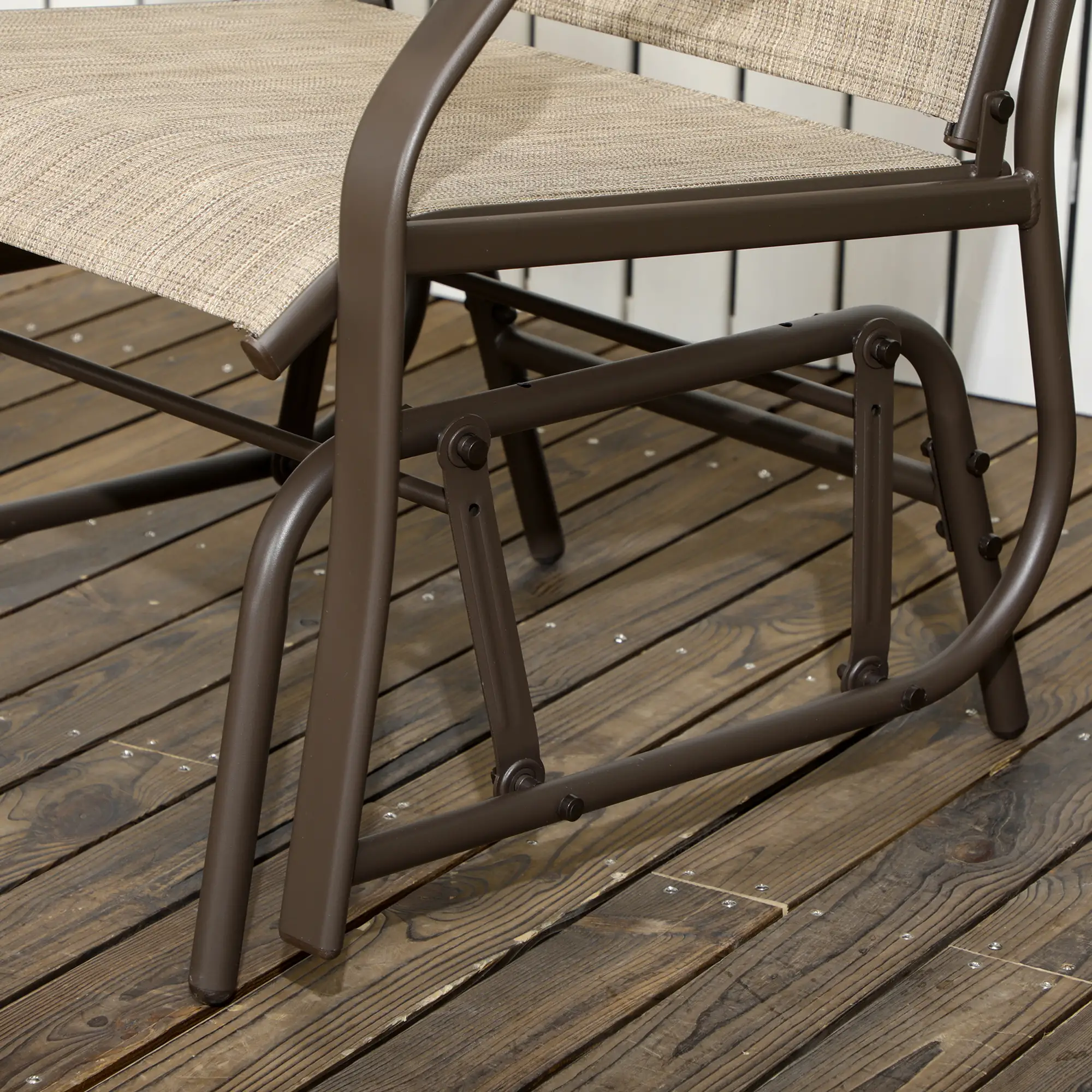 3 Piece Patio Glider Set, Outdoor Gliders, Mesh Seat, Glass Table, Mixed Brown, Brown - Image 10