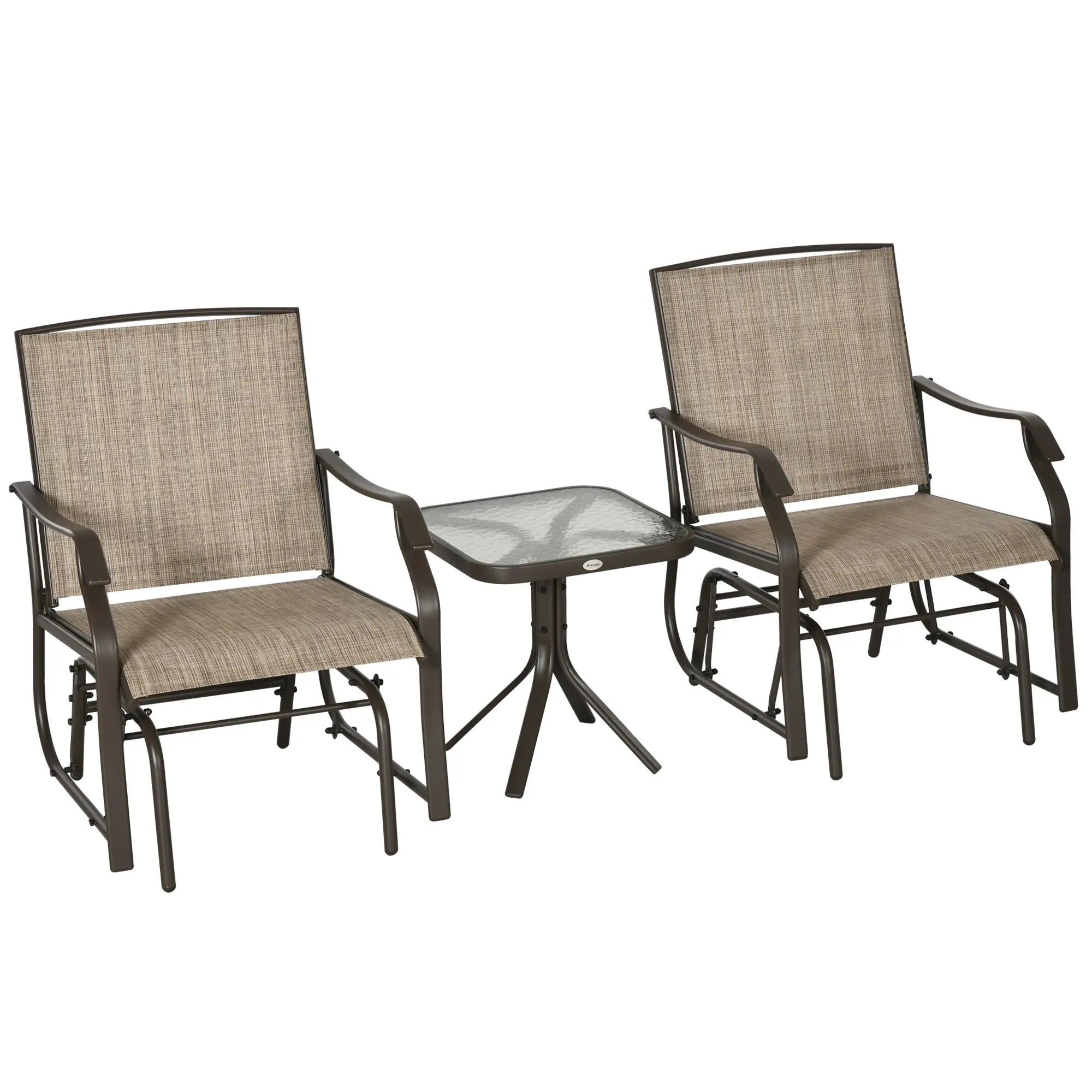 3 Piece Patio Glider Set, Outdoor Gliders, Mesh Seat, Glass Table, Mixed Brown, Brown - Image 11