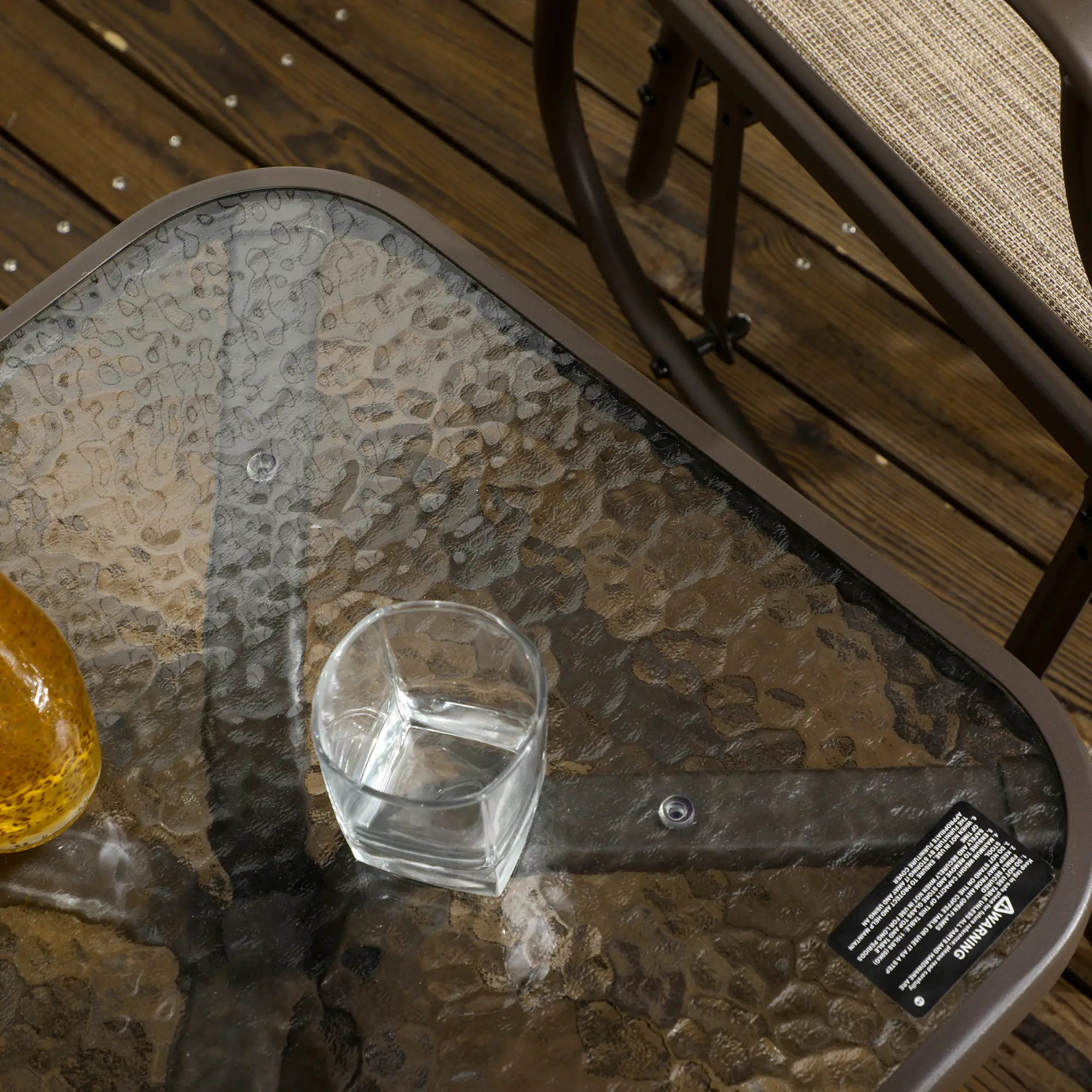 3 Piece Patio Glider Set, Outdoor Gliders, Mesh Seat, Glass Table, Mixed Brown, Brown - Image 9