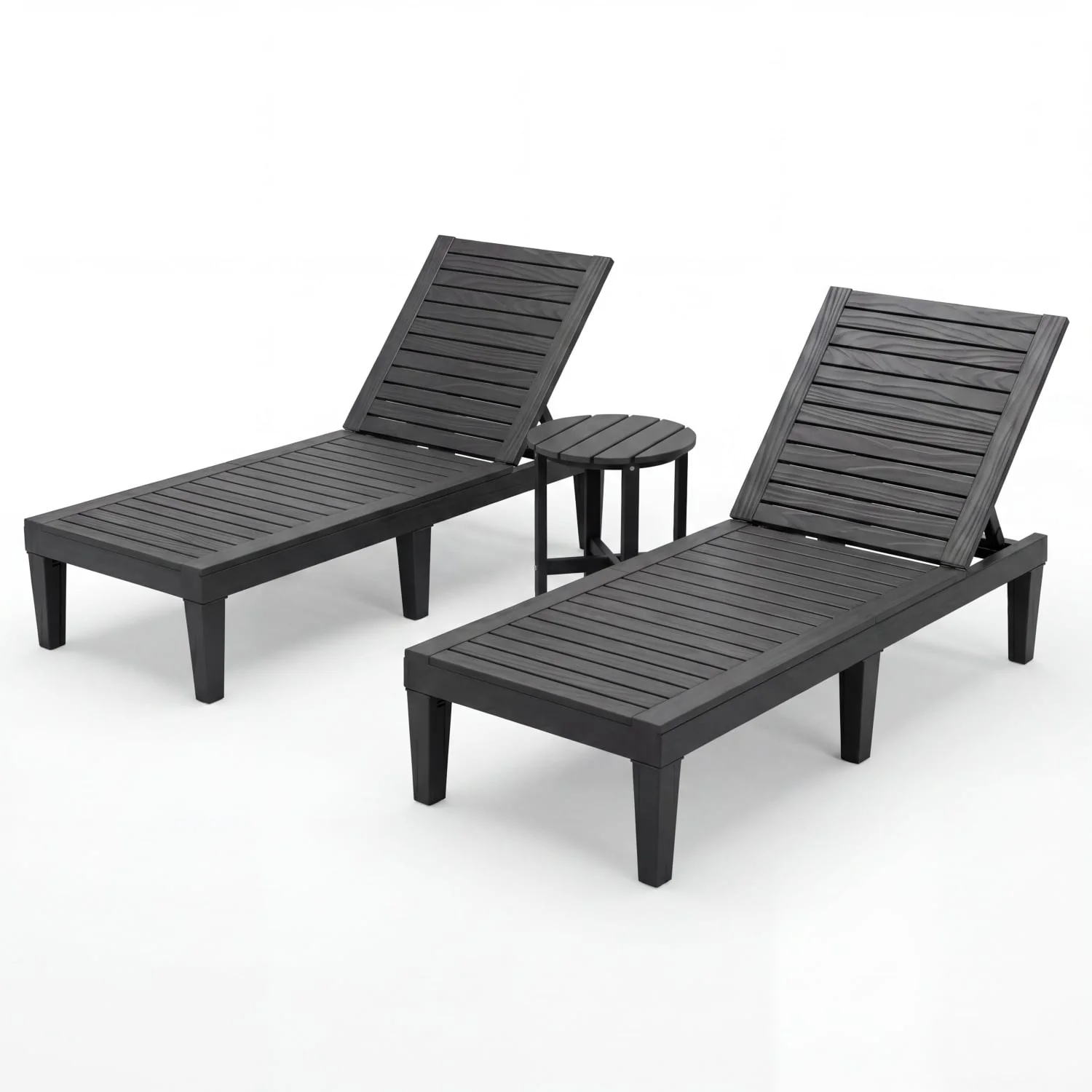3-Piece Patio Lounge Set, Adjustable Recliner Chairs, Round Side Table