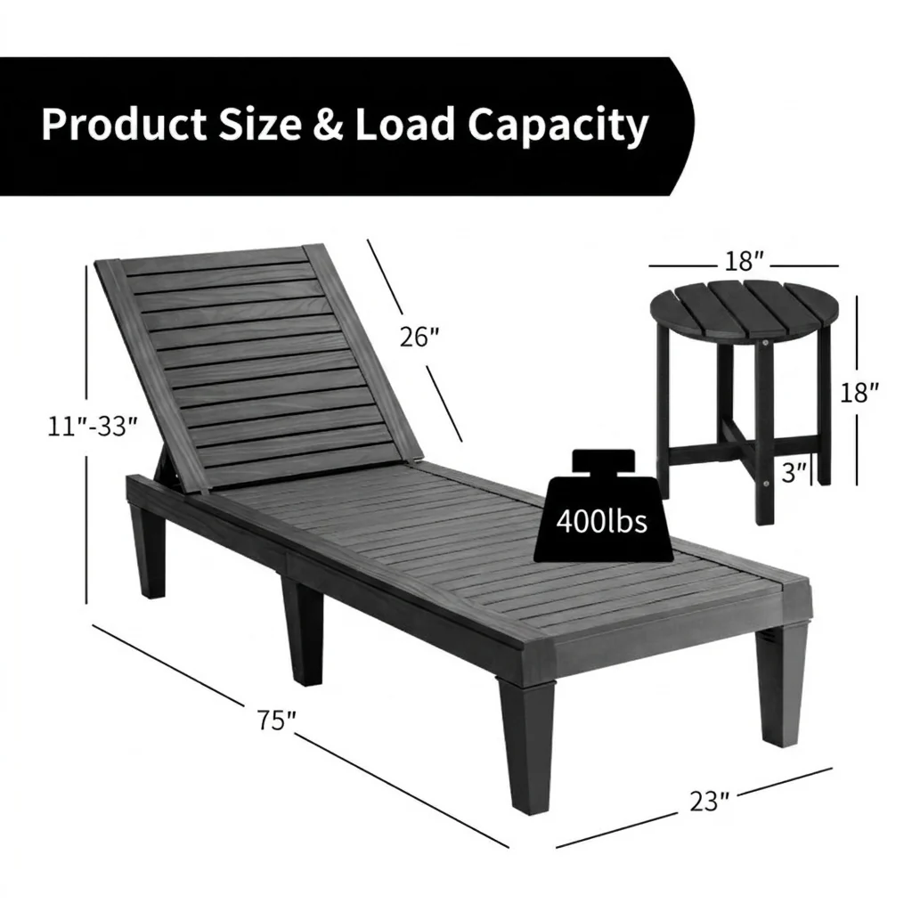 3-Piece Patio Lounge Set, Adjustable Recliner Chairs, Round Side Table - Image 4
