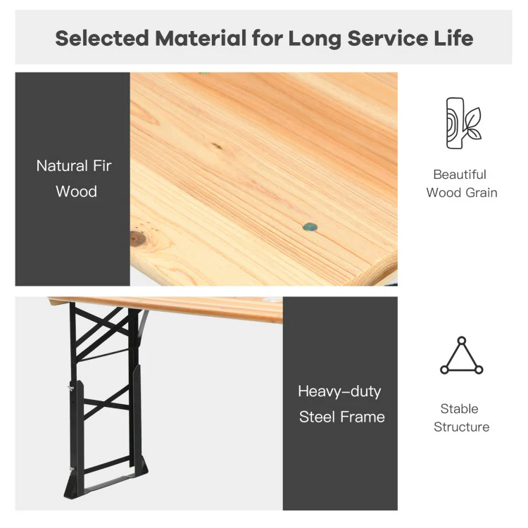 3-Piece Patio Picnic Table Set, Adjustable Wooden Table, Umbrella With Base - Image 5
