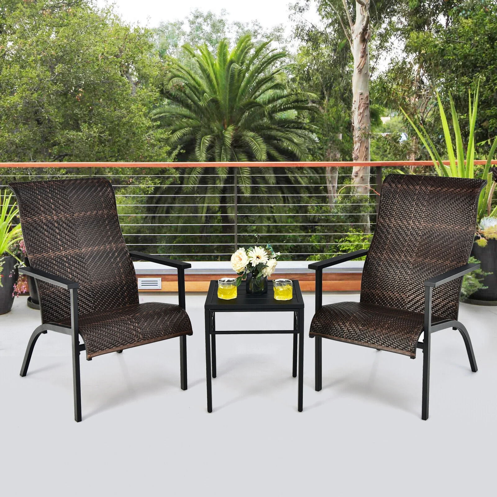 3-Piece Patio Rattan Bistro Set, Brown - Image 2
