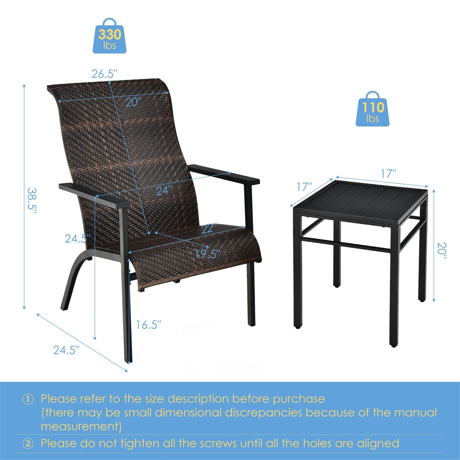 3-Piece Patio Rattan Bistro Set, Brown - Image 5