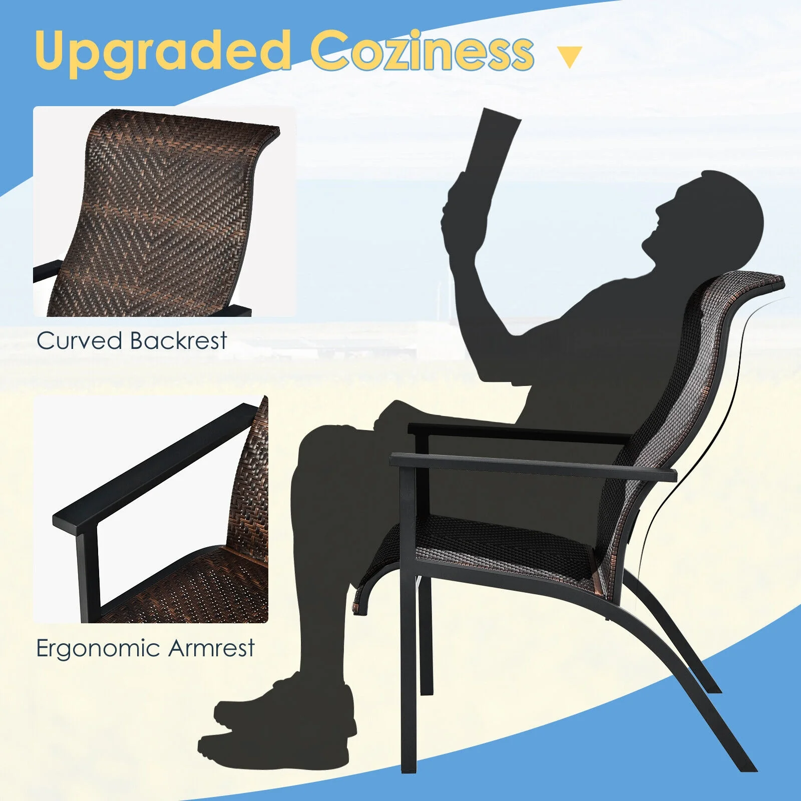 3-Piece Patio Rattan Bistro Set, Brown - Image 6