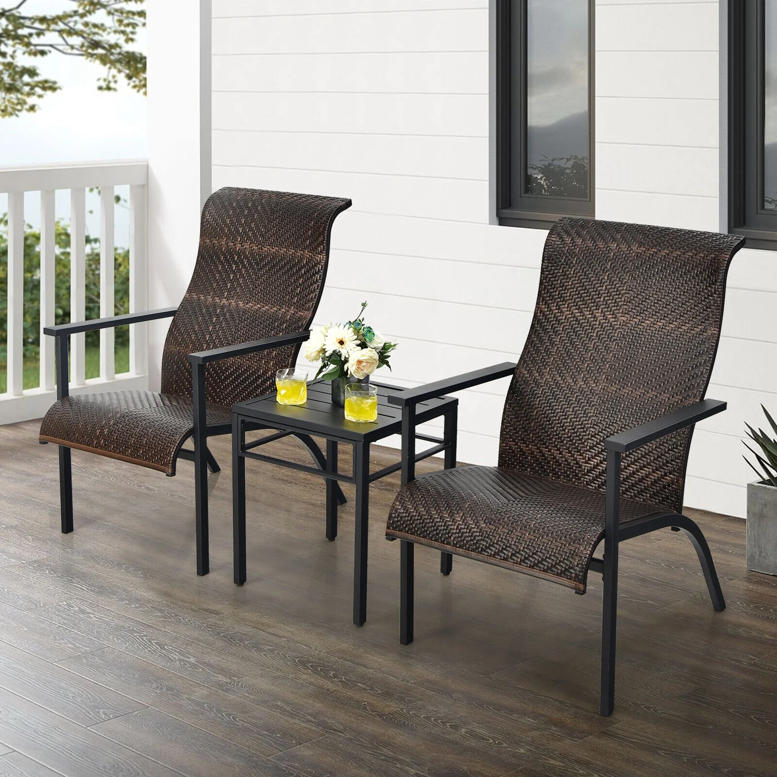 3-Piece Patio Rattan Bistro Set, Brown - Image 7