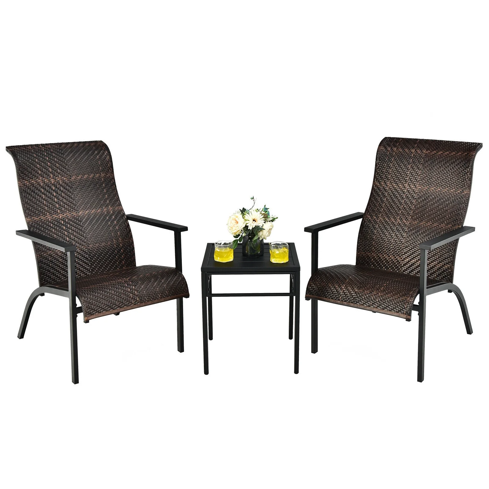 3-Piece Patio Rattan Bistro Set, Brown - Image 9