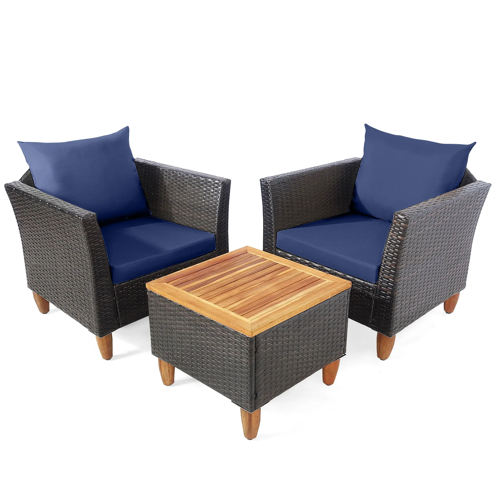 3 Piece Patio Rattan Bistro Set, Navy - Image 5