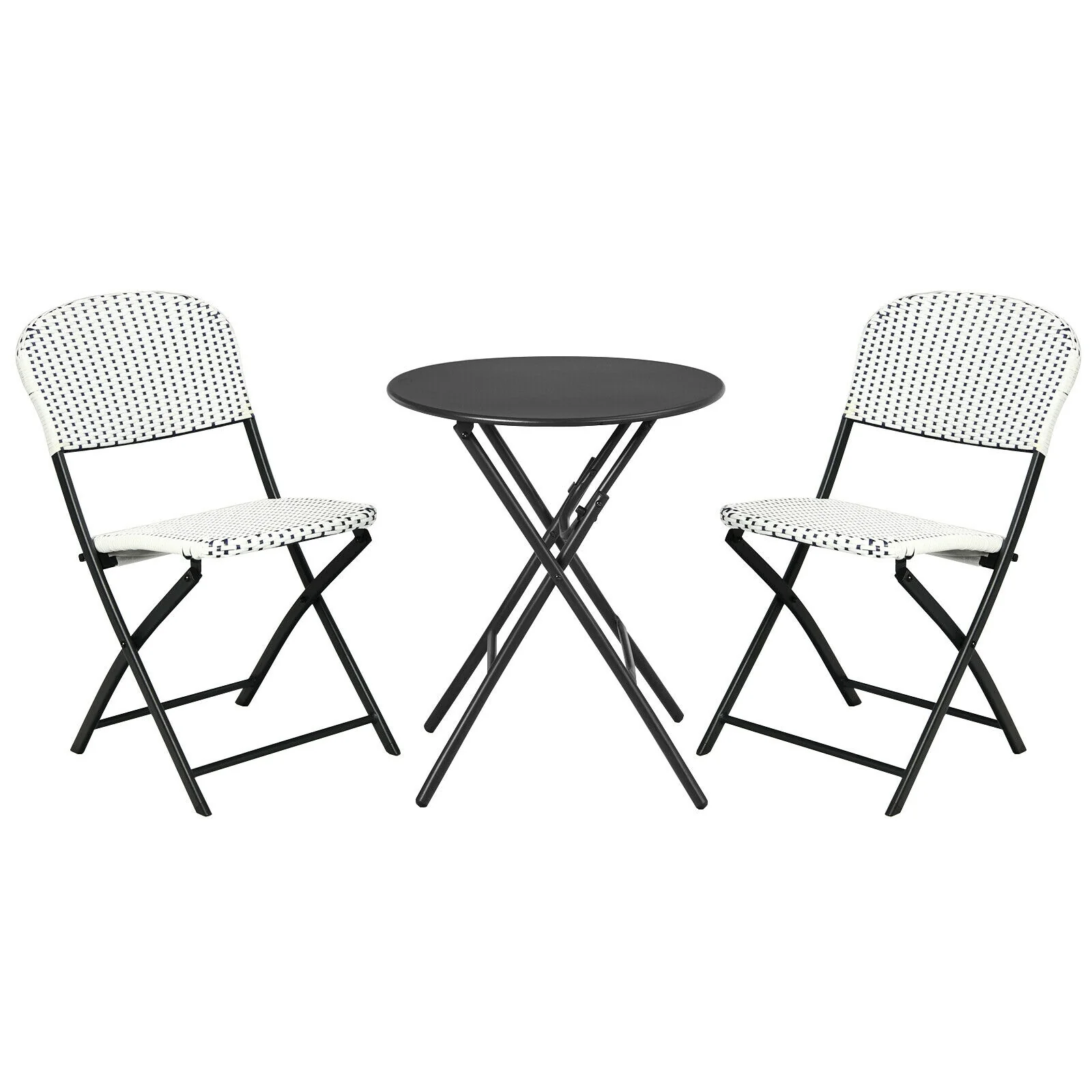 3 Piece Patio Rattan Bistro Set, Round Dining Table, 2 Chairs, White, Black - Image 4