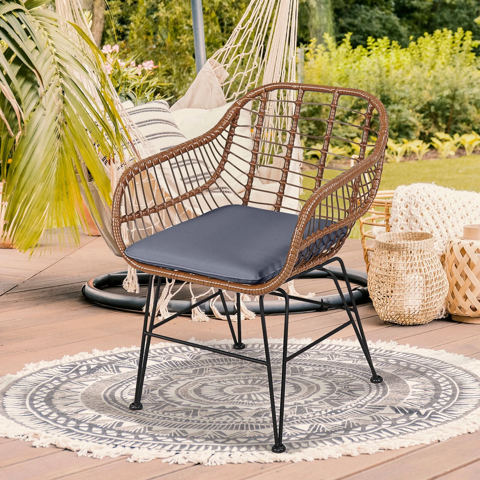 3 Piece Patio Rattan Bistro Set With Cushion, Gray - Image 8