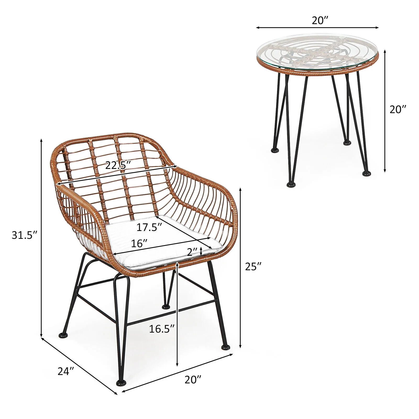 3 Piece Patio Rattan Bistro Set With Cushion, Red - Image 5