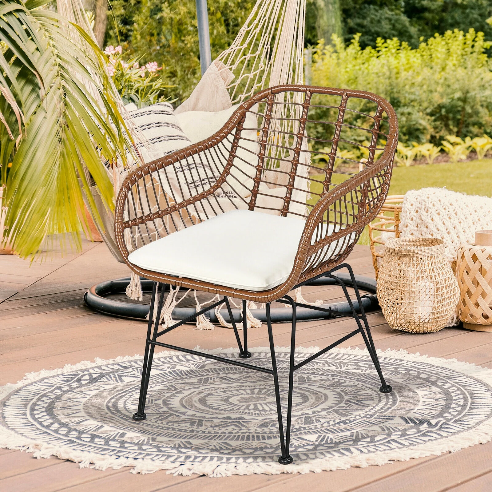 3 Piece Patio Rattan Bistro Set With Cushion, White - Image 3