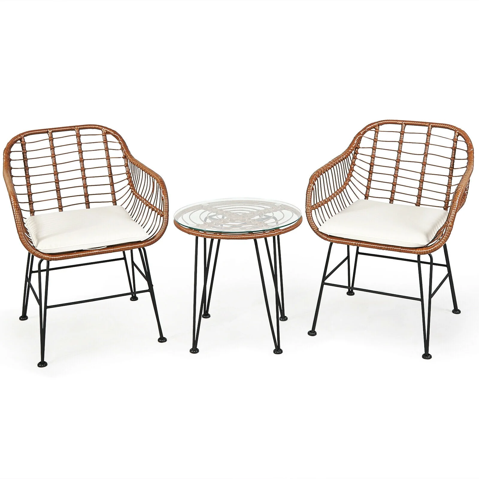 3 Piece Patio Rattan Bistro Set With Cushion, White - Image 4