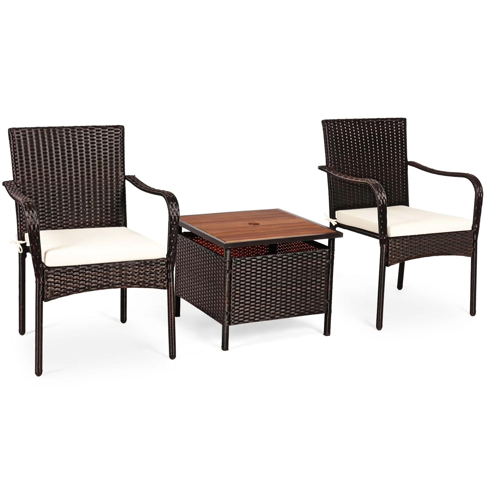 3 Piece Patio Rattan Bistro Set, Wood Side Table, Stackable Chair - Image 5