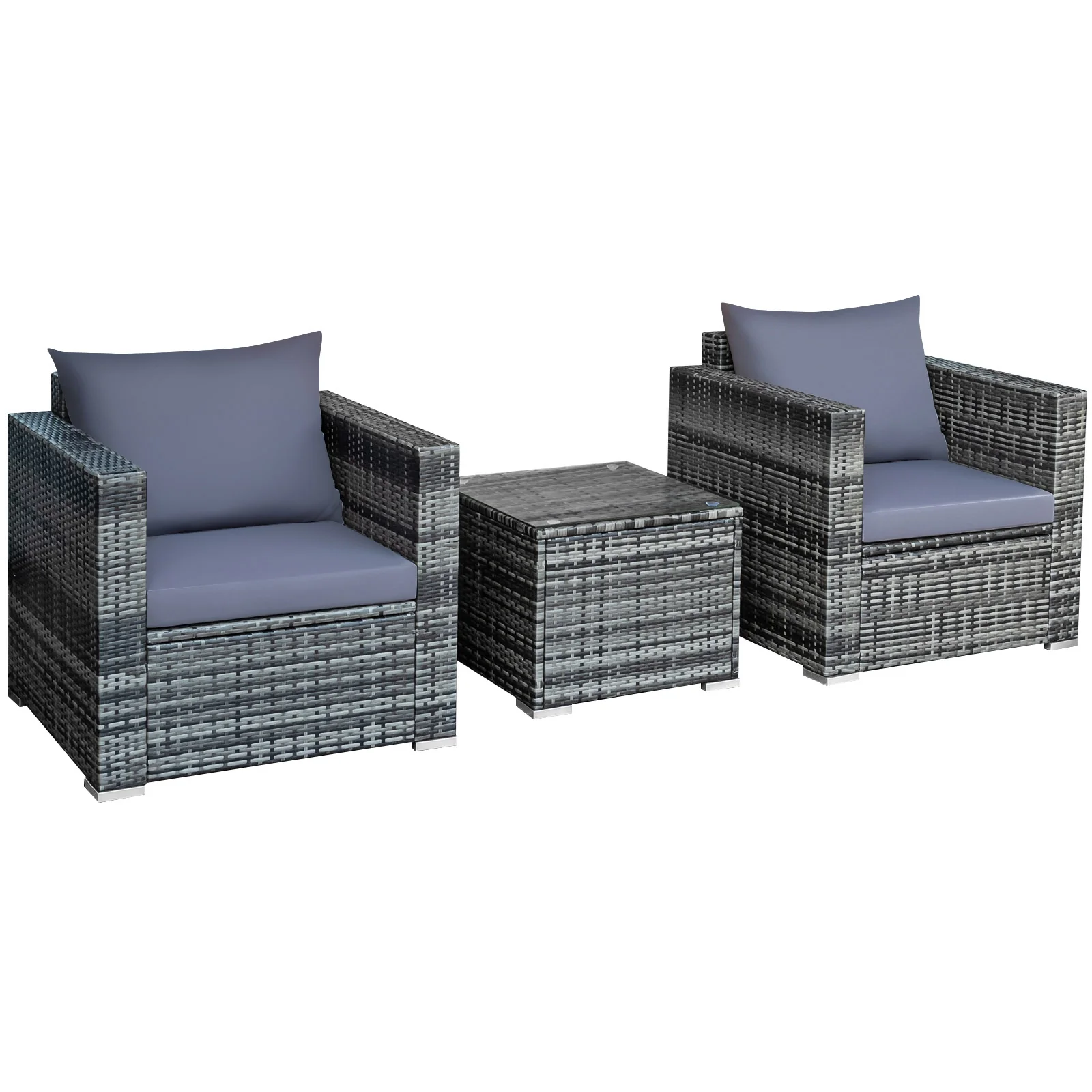 3 Piece Patio Rattan Bistro Sofa Set, Cushioned, Gray - Image 4
