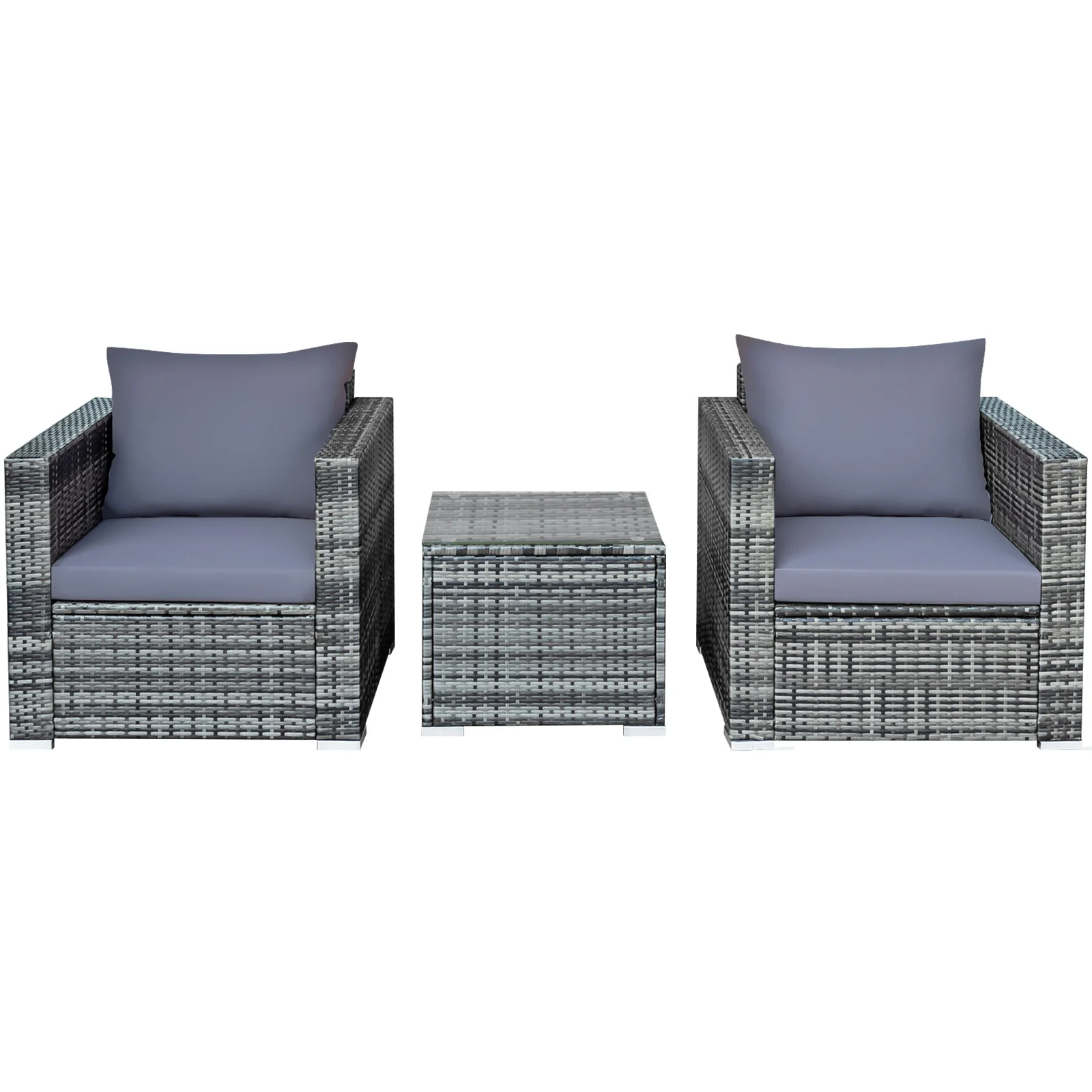 3 Piece Patio Rattan Bistro Sofa Set, Cushioned, Gray - Image 5
