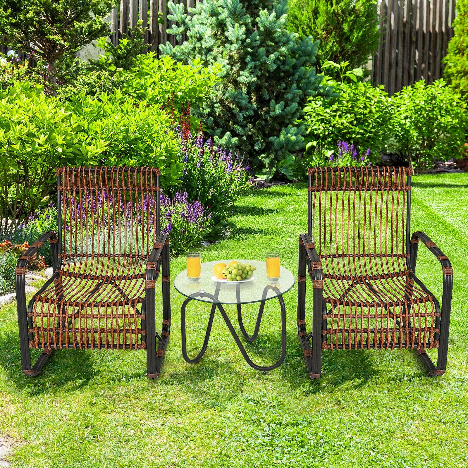 3 Piece Patio Rattan Furniture Set, Brown - Image 4