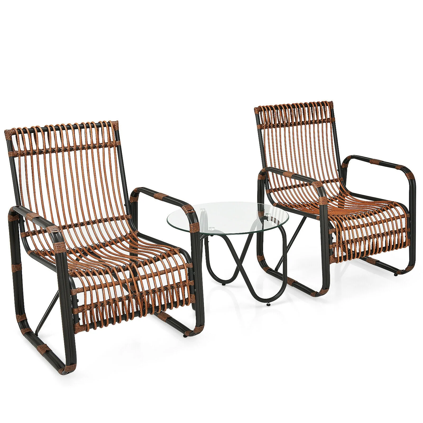 3 Piece Patio Rattan Furniture Set, Brown - Image 5