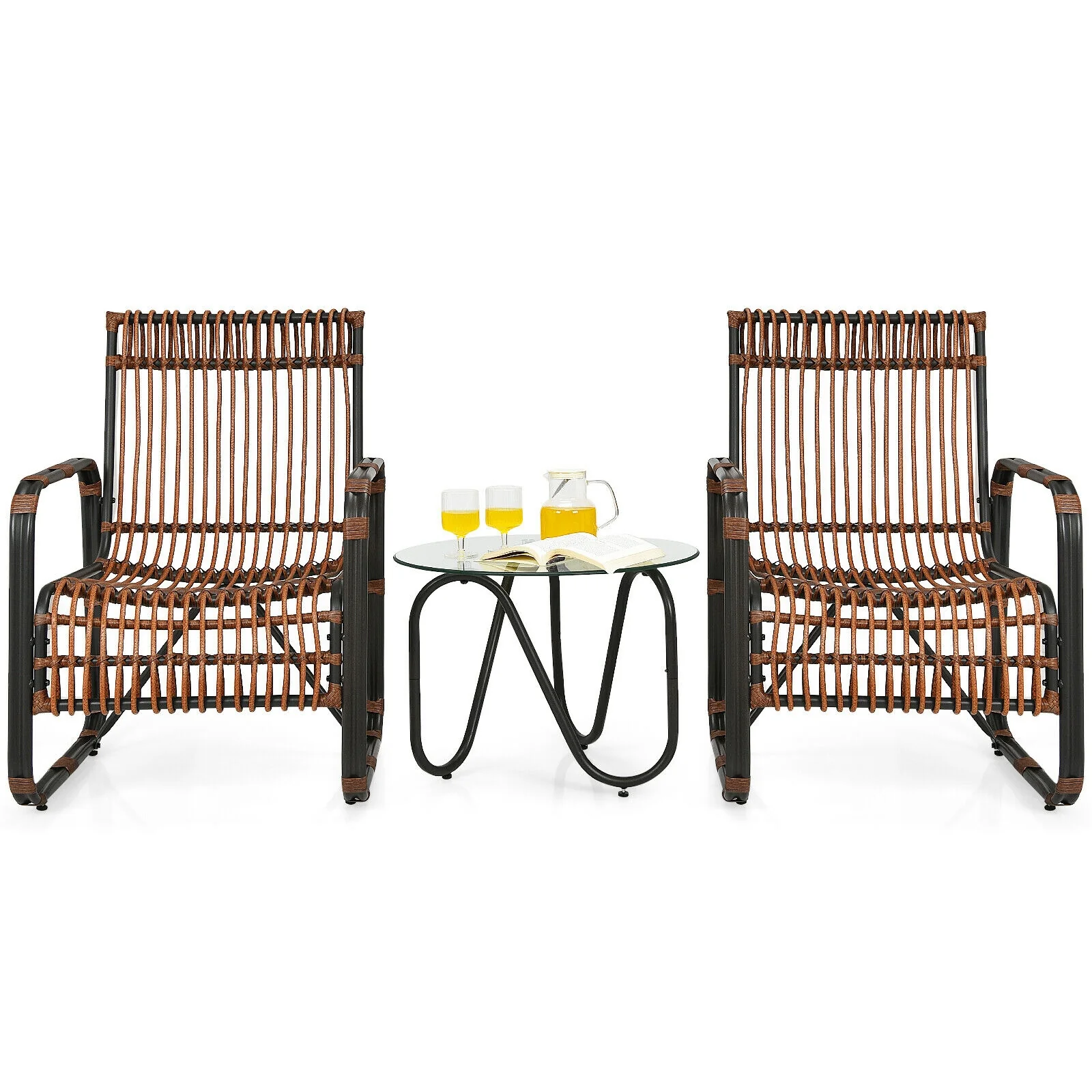 3 Piece Patio Rattan Furniture Set, Brown - Image 6