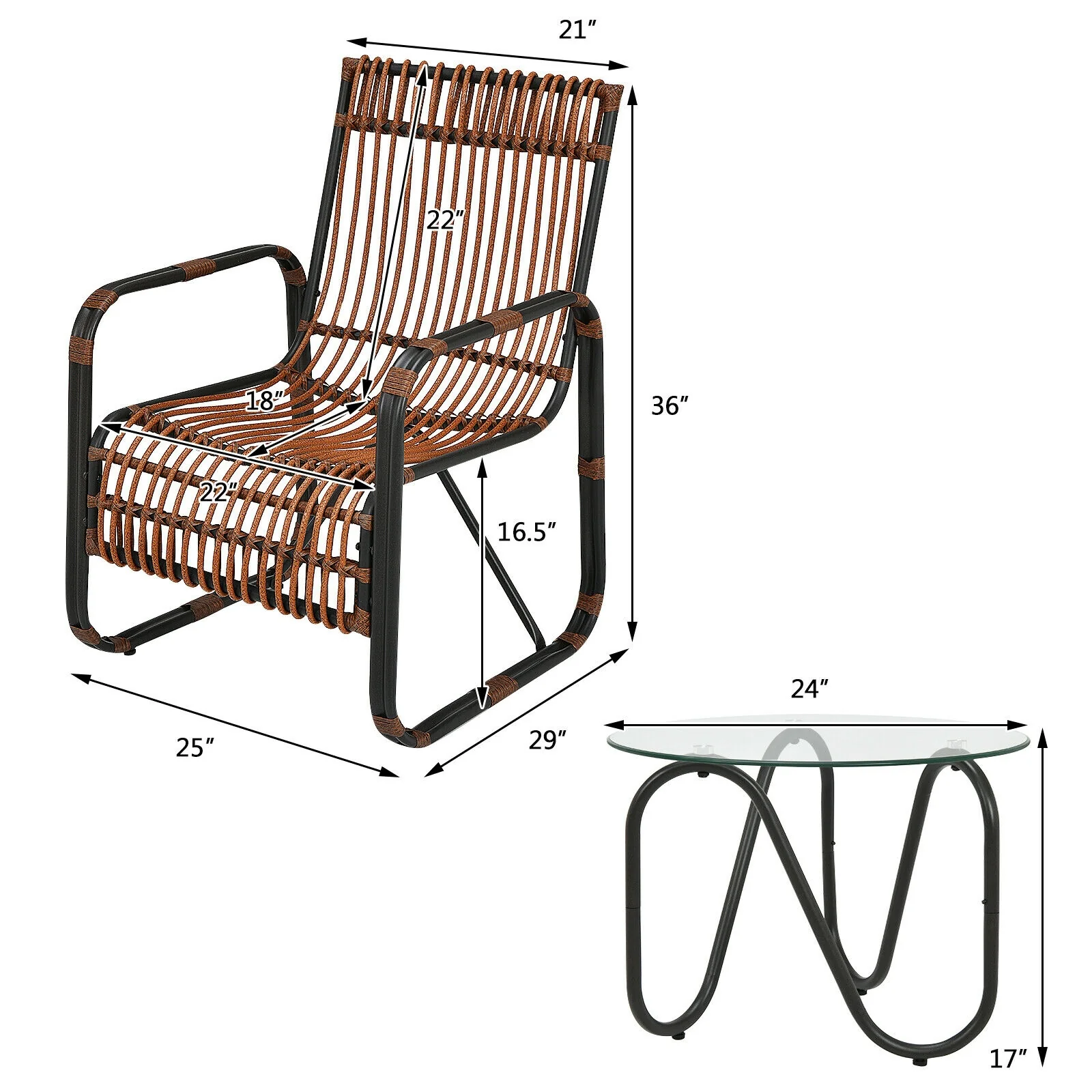 3 Piece Patio Rattan Furniture Set, Brown - Image 7