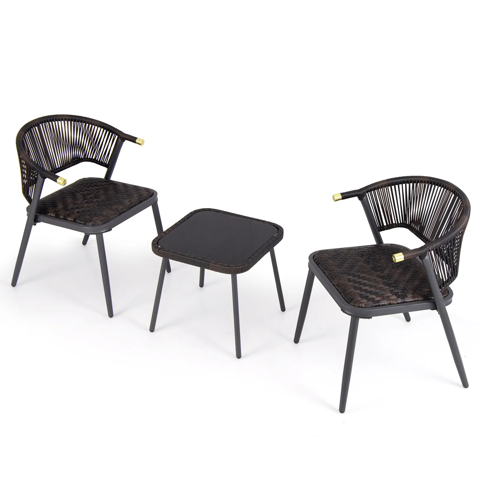 3 Piece Patio Rattan Furniture Set, Brown and Black - Image 5