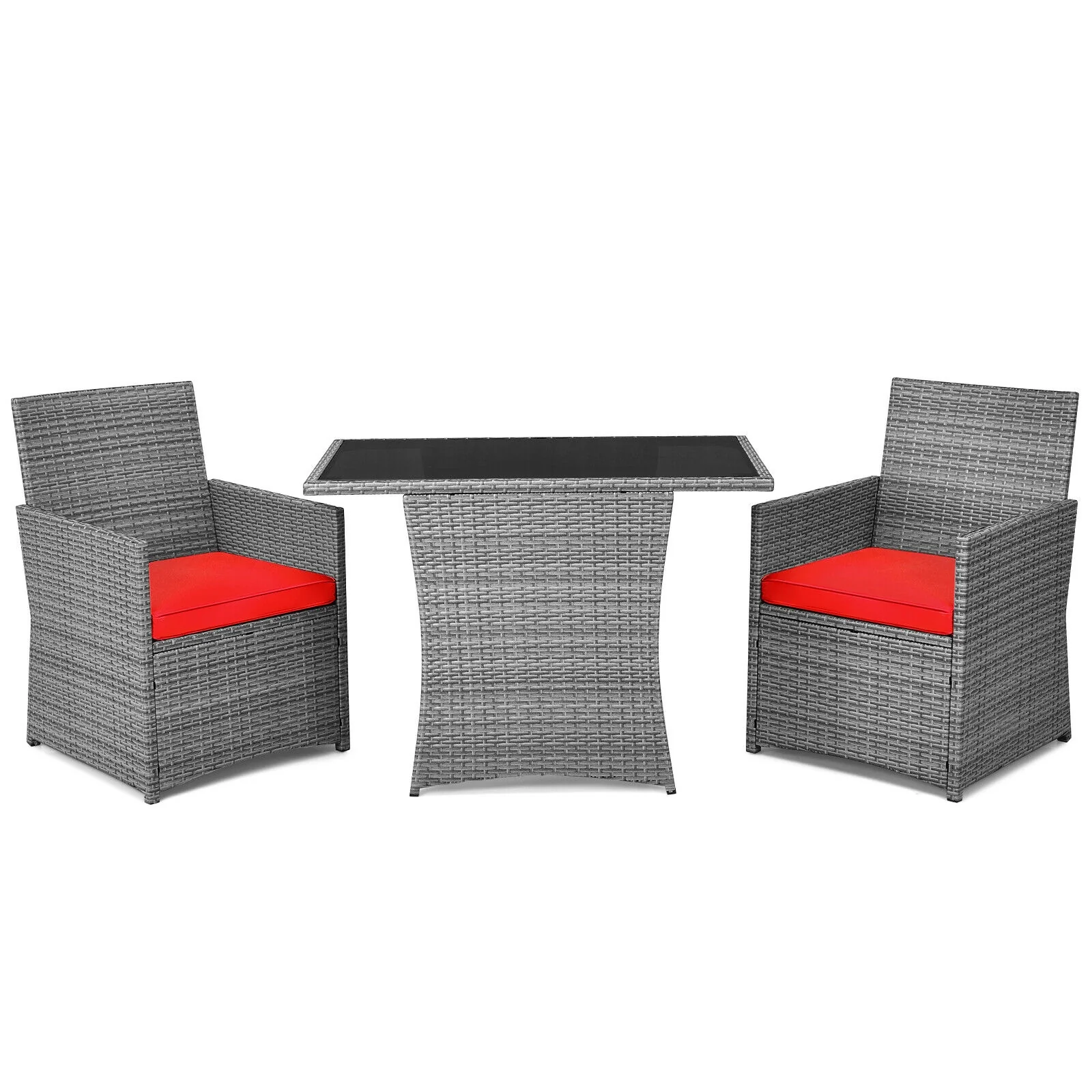 3 Piece Patio Rattan Furniture Set, Cushioned Armrest Sofa, Red - Image 4