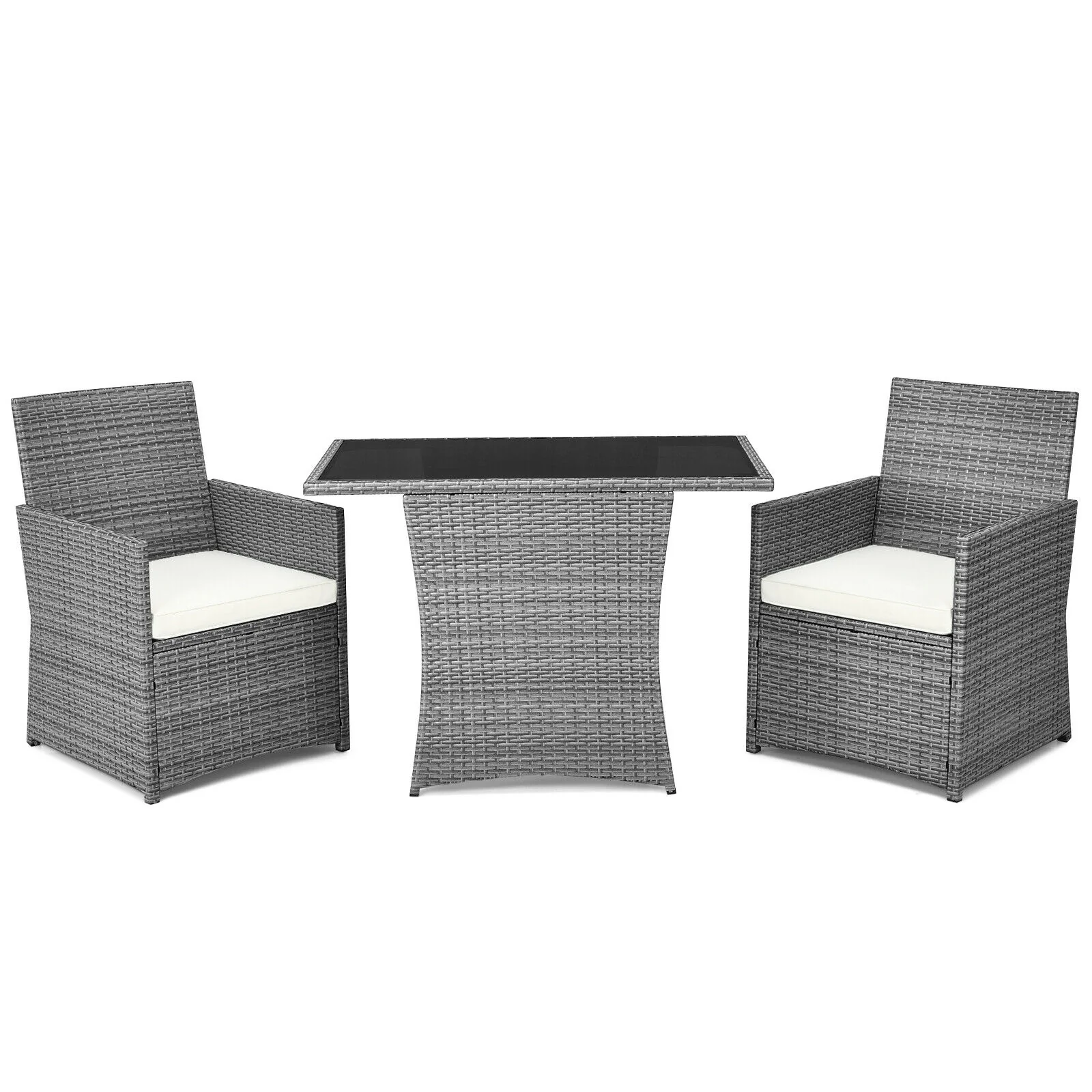 3 Piece Patio Rattan Furniture Set, Cushioned Armrest Sofa, White - Image 4