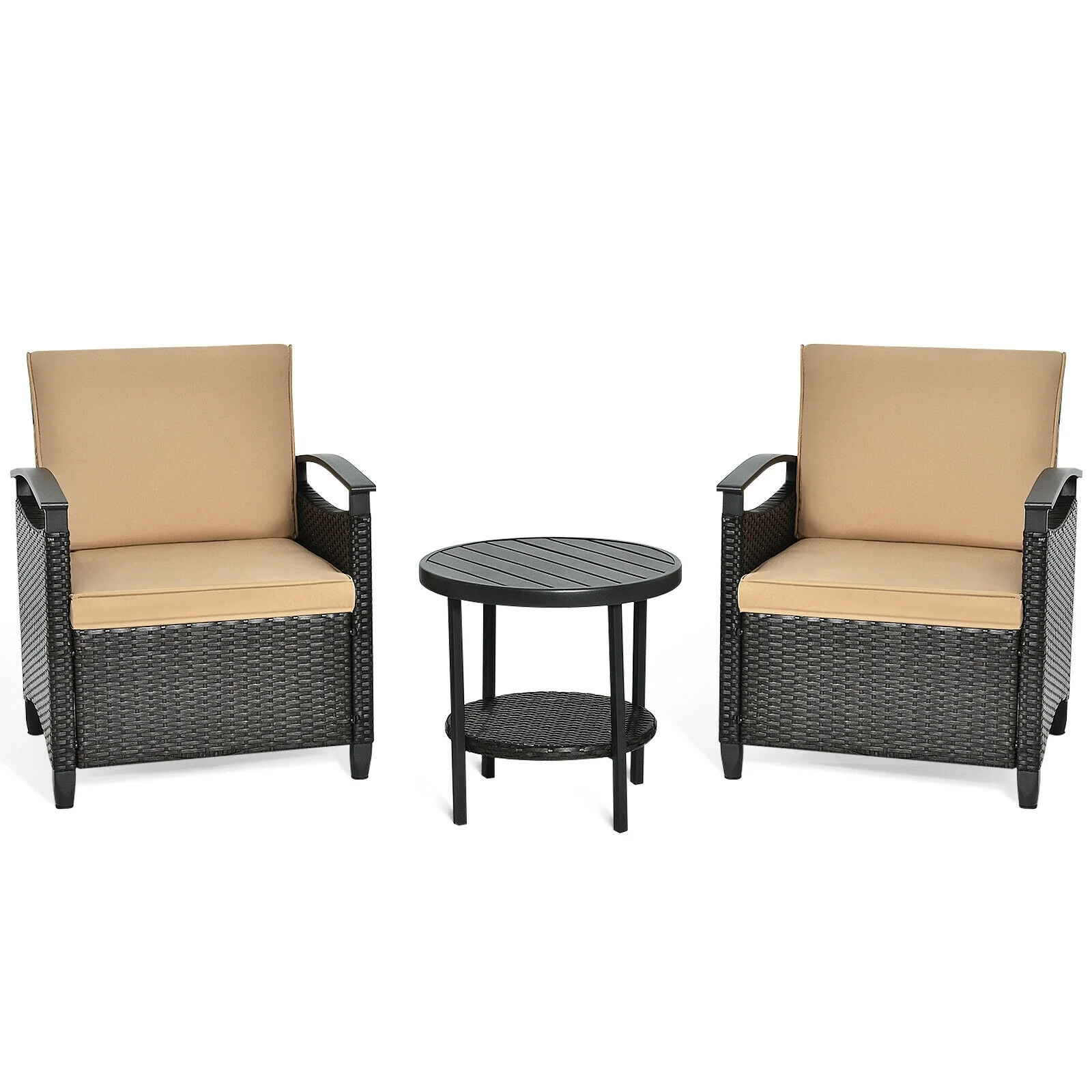 3 Piece Patio Rattan Furniture Set, Cushioned Sofa, Storage Table, Brown - Image 8