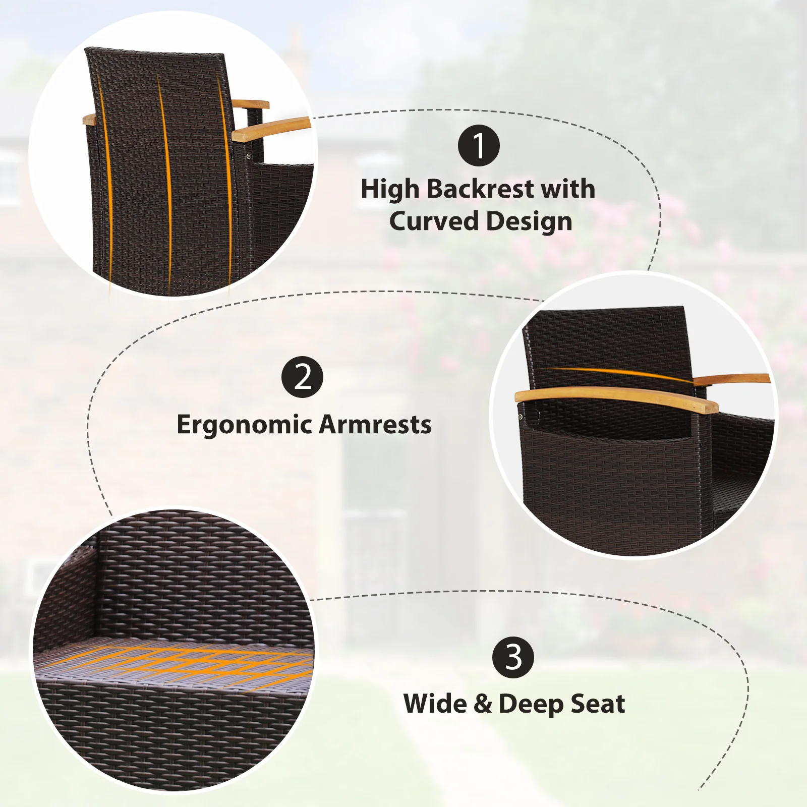 3 Piece Patio Rattan Furniture Set, Removable Cushions, Beige - Image 10