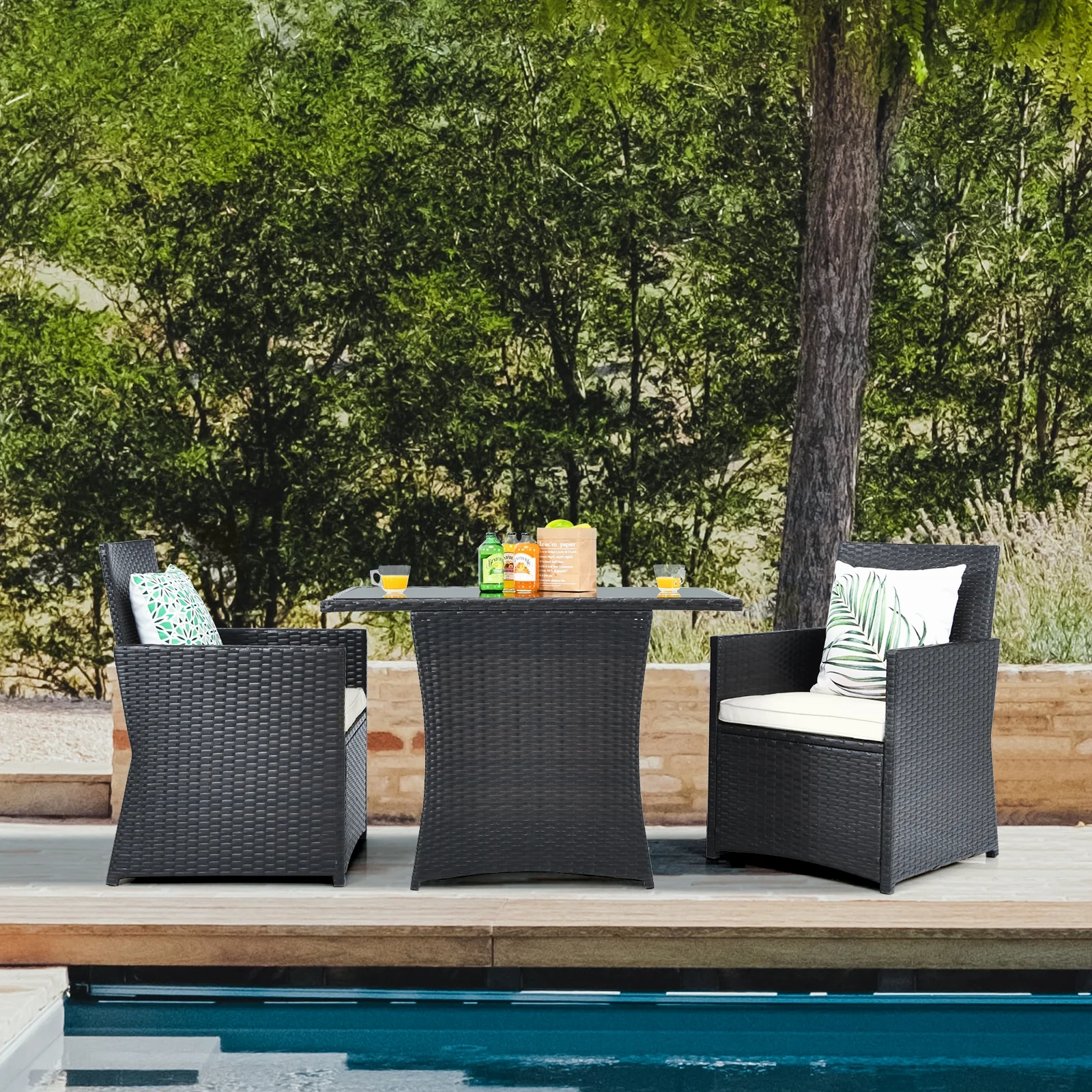 3 Piece Patio Rattan Furniture Set, White - Image 2