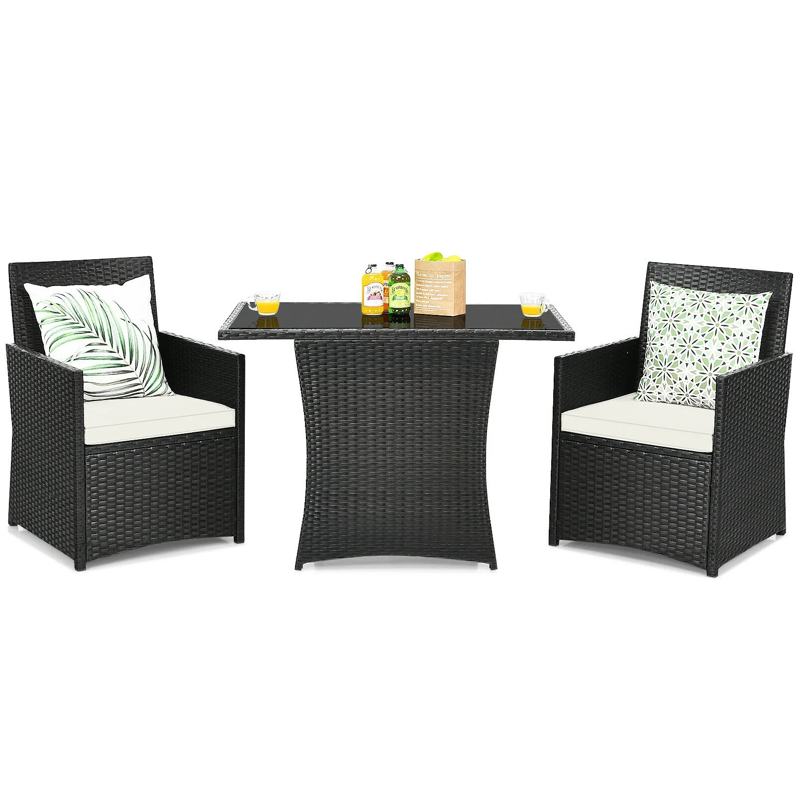 3 Piece Patio Rattan Furniture Set, White - Image 4
