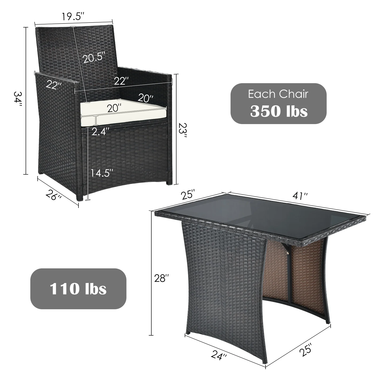 3 Piece Patio Rattan Furniture Set, White - Image 5
