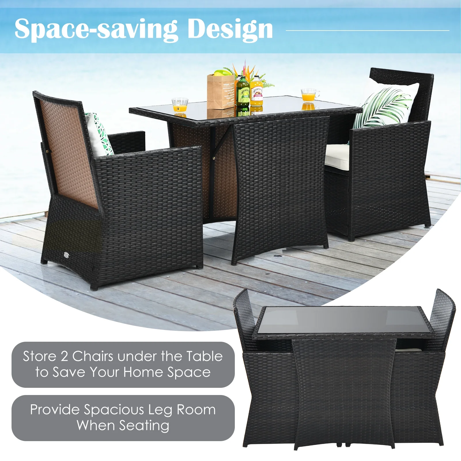 3 Piece Patio Rattan Furniture Set, White - Image 6