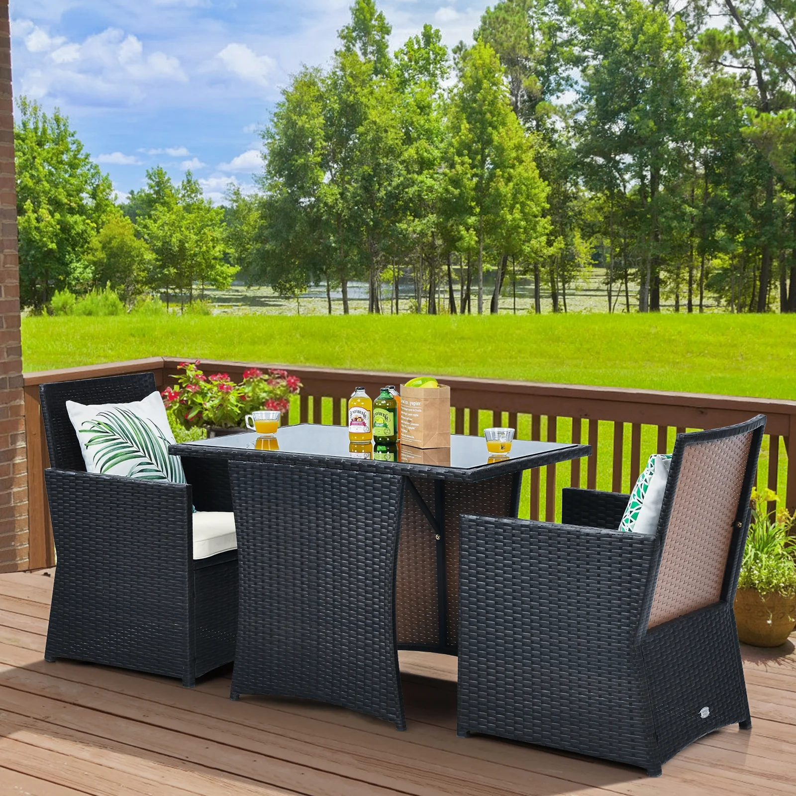 3 Piece Patio Rattan Furniture Set, White - Image 7