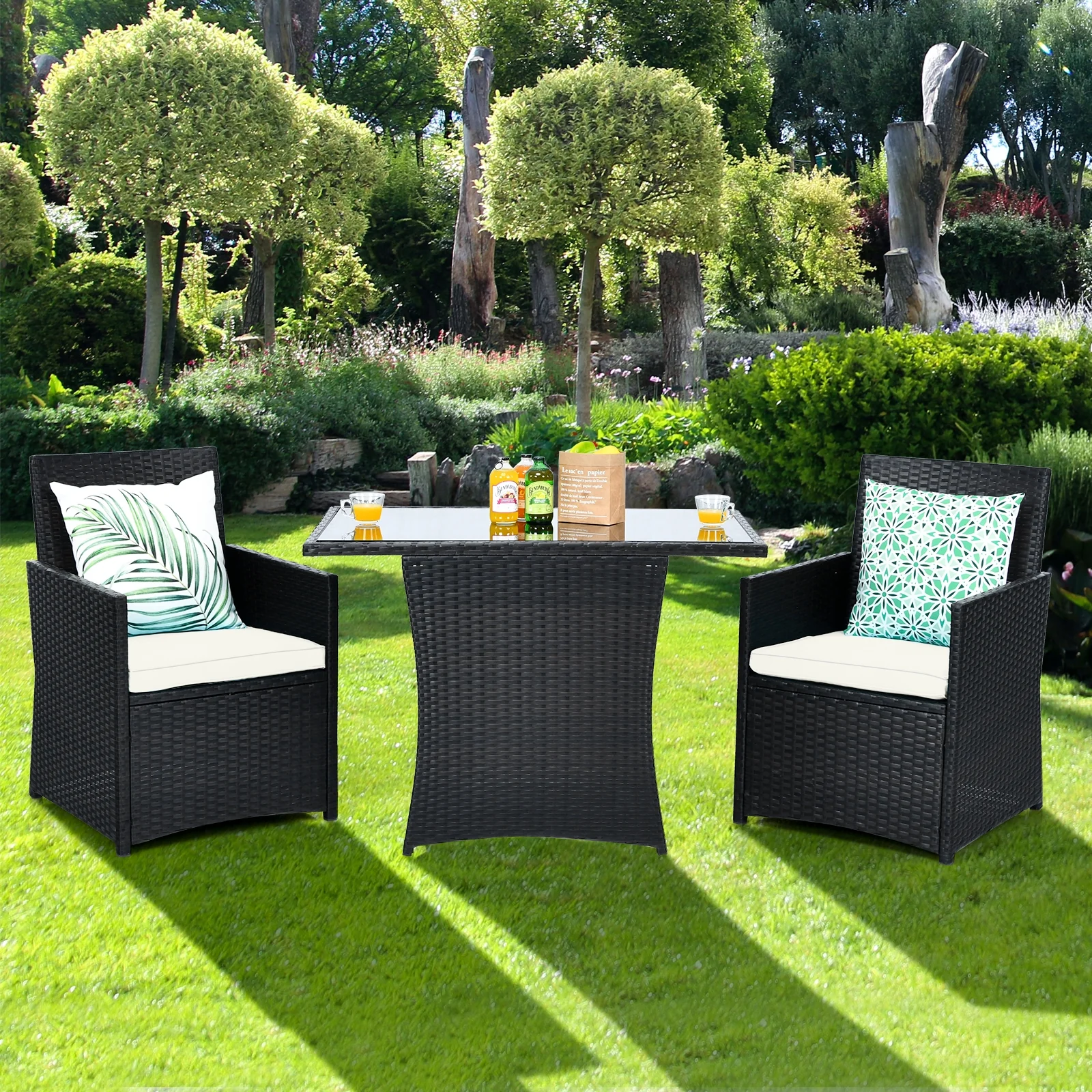 3 Piece Patio Rattan Furniture Set, White - Image 8