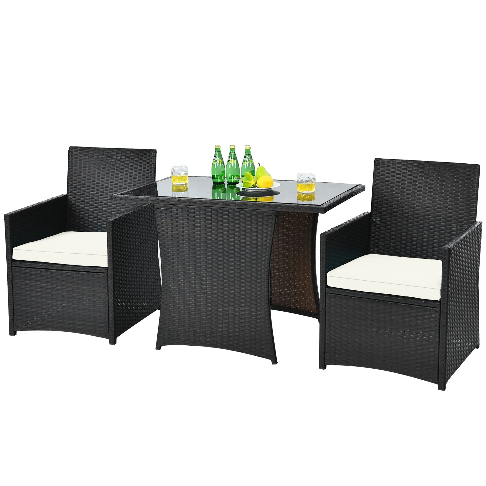 3 Piece Patio Rattan Furniture Set, White - Image 9