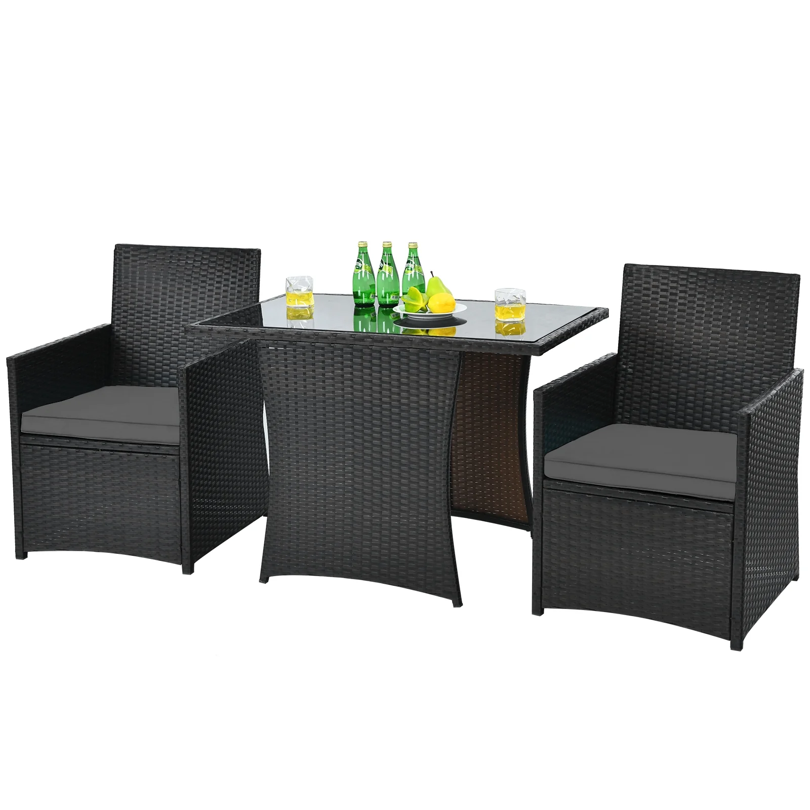 3 Piece Patio Rattan Furniture Set, With Cushion And Sofa Armrest, Gray - Image 9