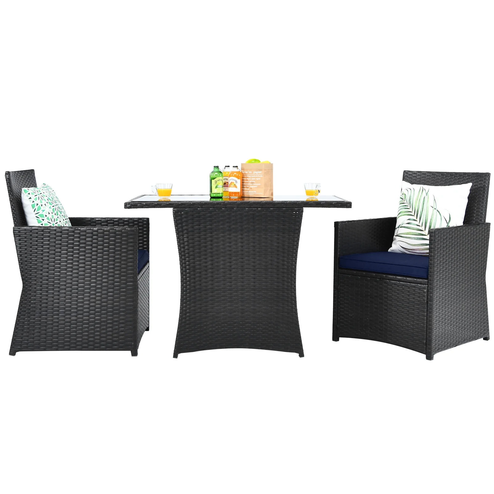 3 Piece Patio Rattan Furniture Set, With Cushion And Sofa Armrest, Navy - Image 10