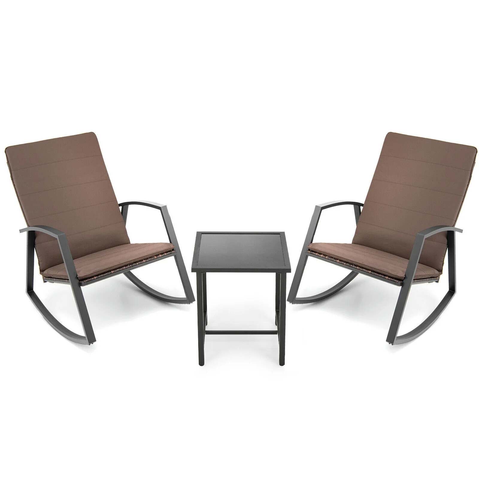 3 Piece Patio Rattan Rocking Set, Brown