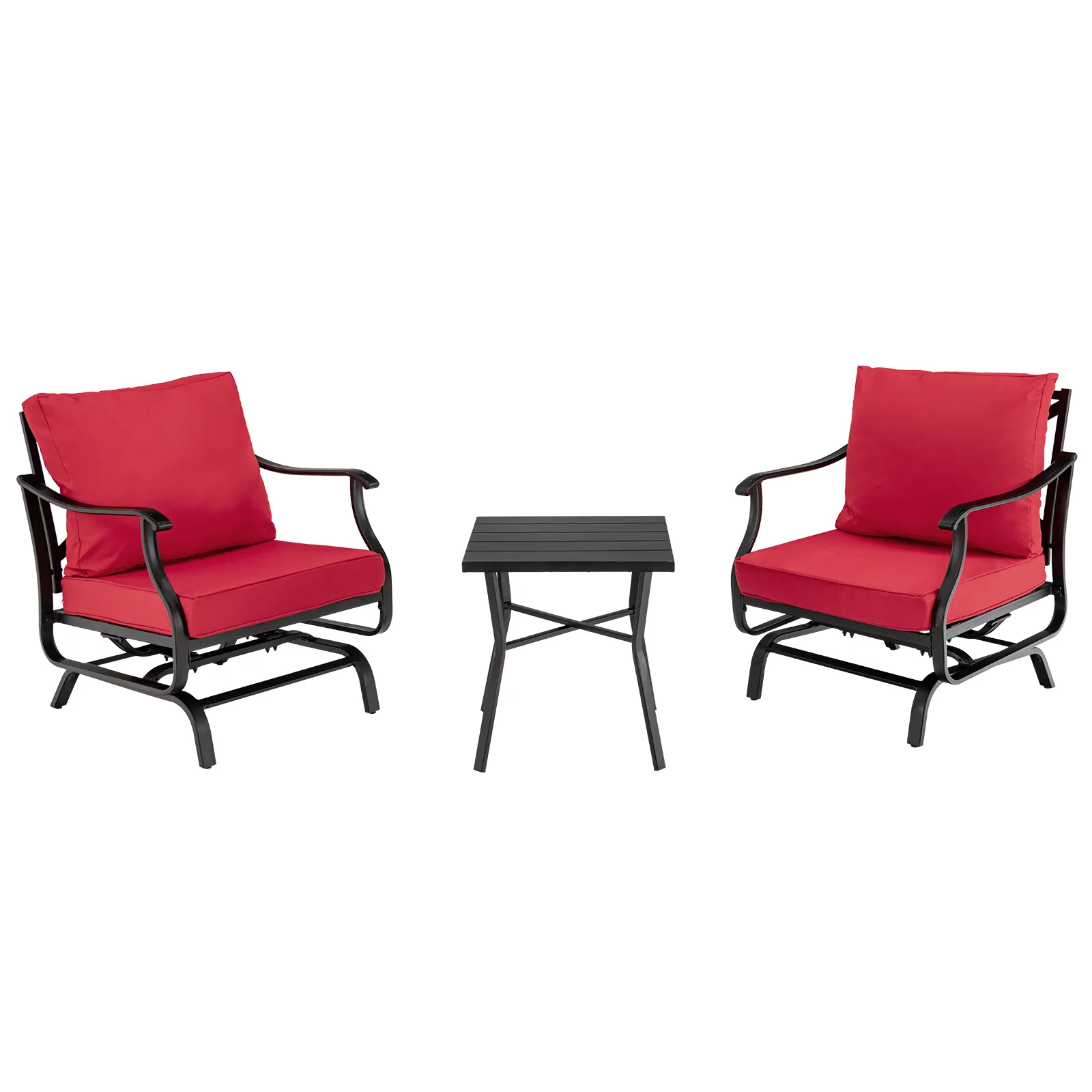 3 Piece Patio Rocking Chair Set With Coffee Table, Red - Image 4