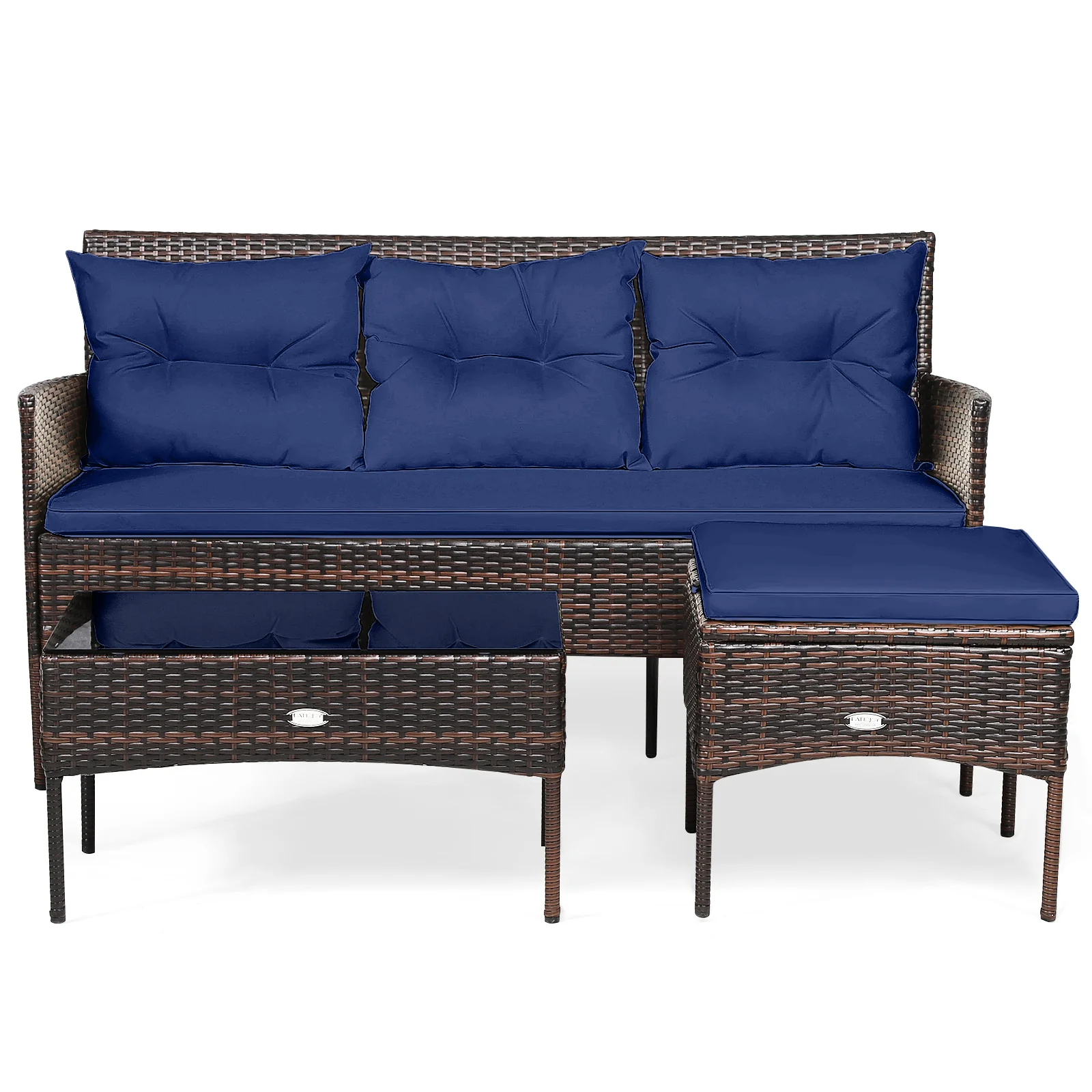 3 Piece Patio Sectional Set, 5 Cushions, Navy - Image 5