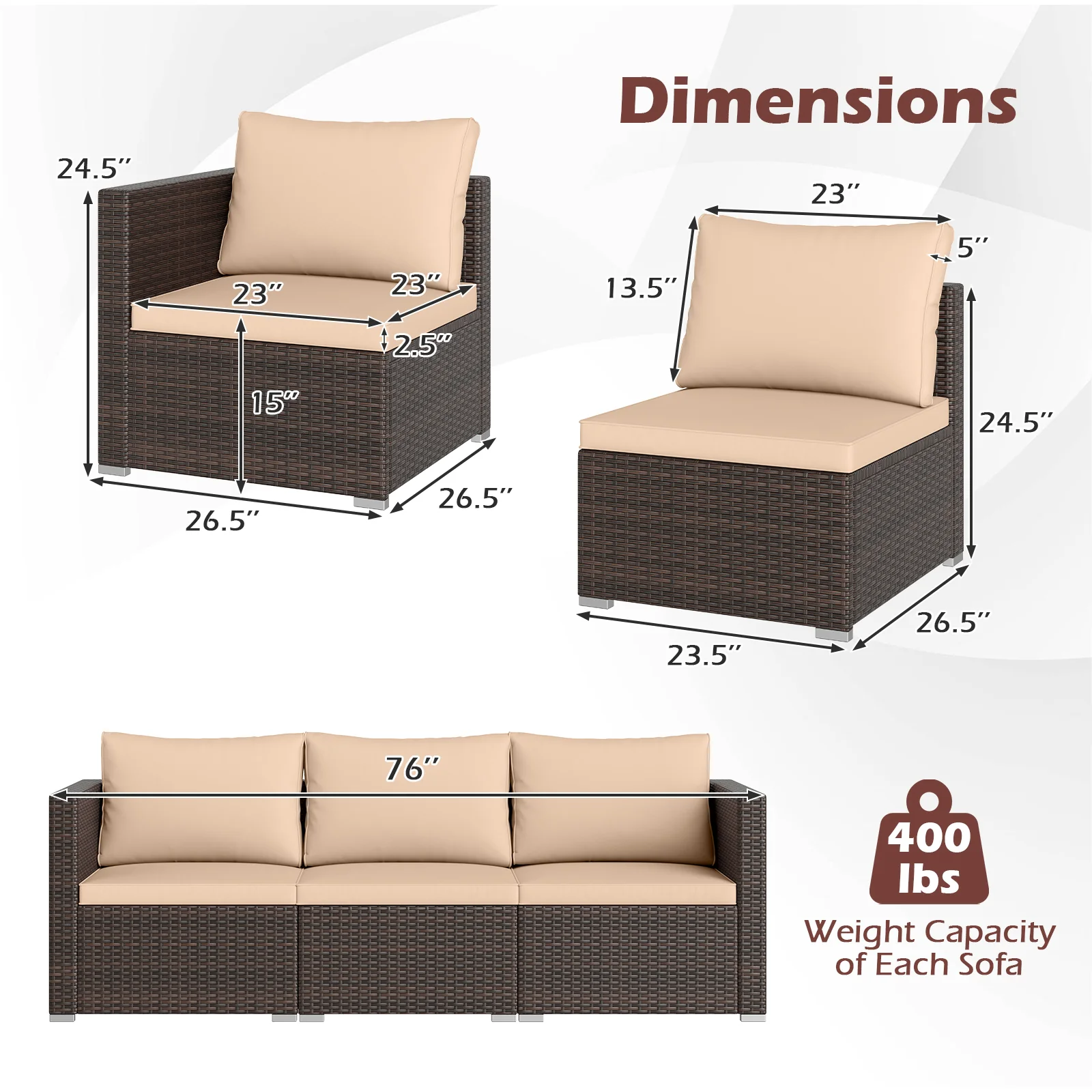 3-Piece Patio Sectional Sofa Set, Beige - Image 5