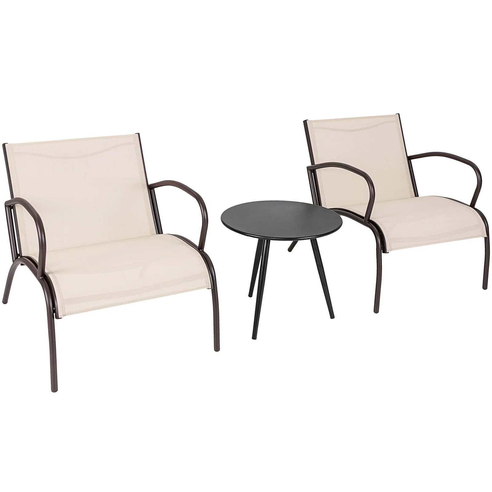 3 Piece Patio Set, Metal Aluminum, Wide Armchair And Table, Brown - Image 4