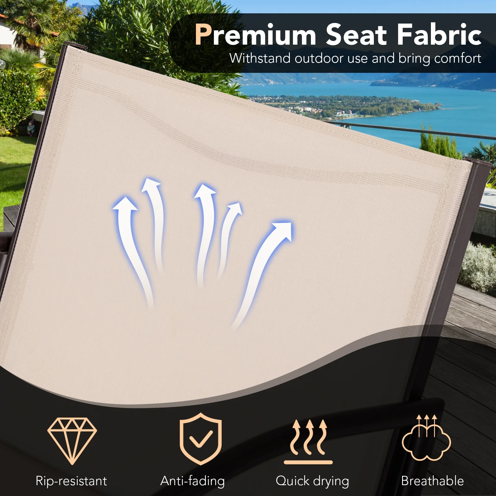 3 Piece Patio Set, Metal Aluminum, Wide Armchair And Table, Brown - Image 7