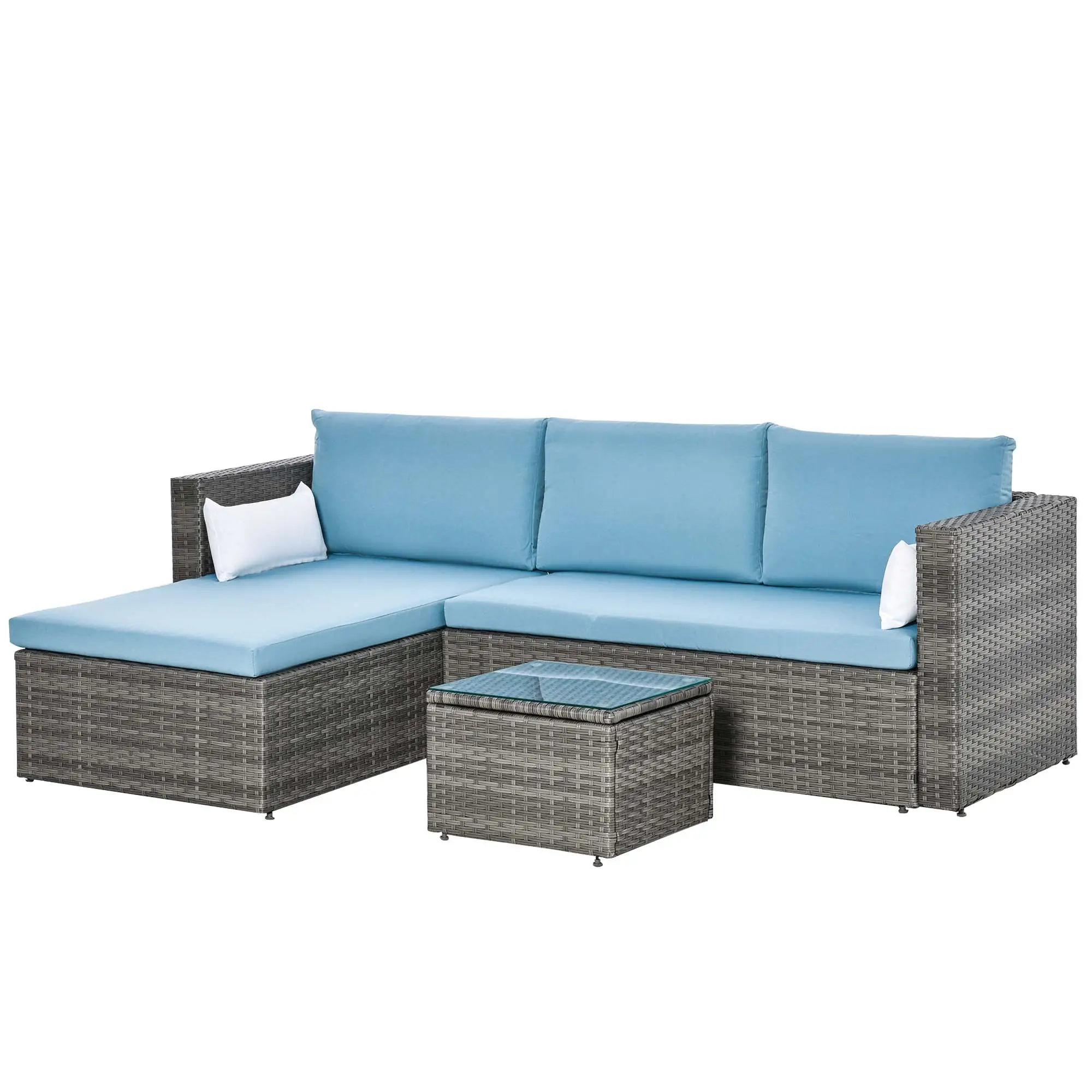 3-Piece Patio Set, Modern Sectional Sofa, Wicker Chair, Blue - Image 11