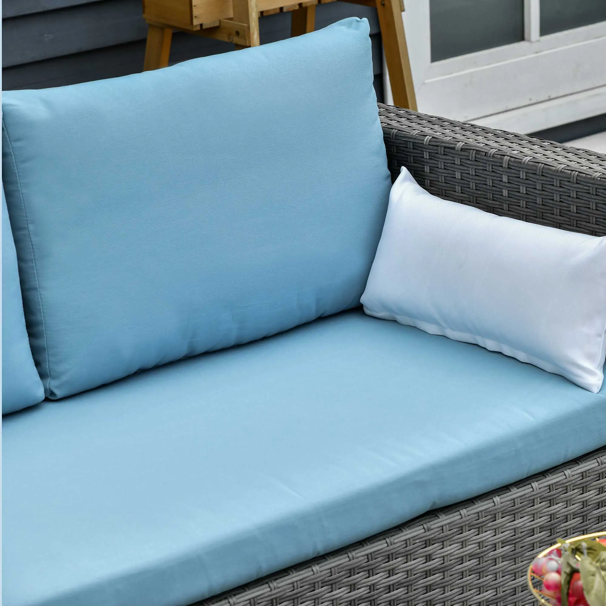 3-Piece Patio Set, Modern Sectional Sofa, Wicker Chair, Blue - Image 9