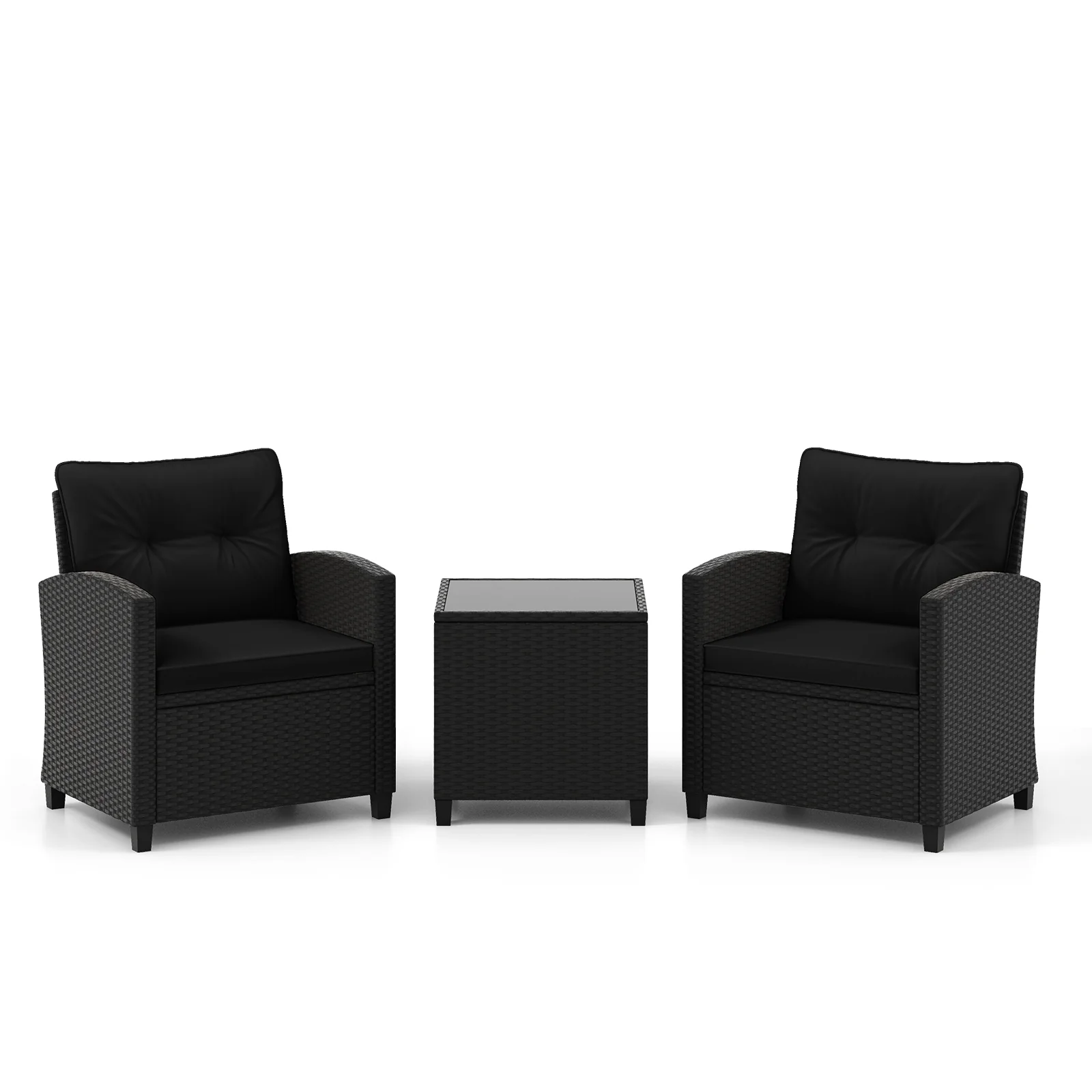 3 Piece Patio Set, Tempered Glass Coffee Table, Black - Image 4